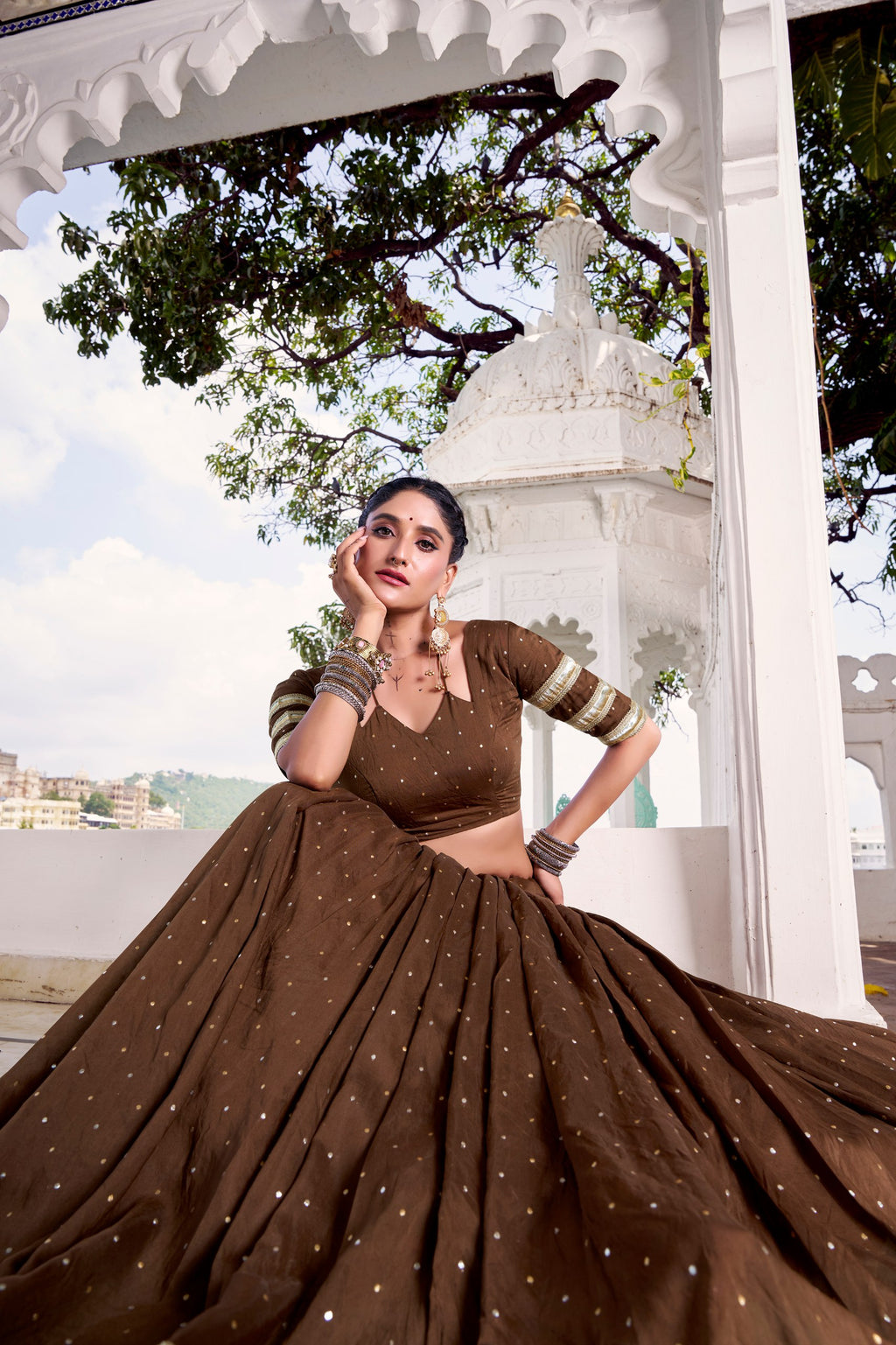 Chanderi Zari Weaving Lehenga Choli with Embossed Design