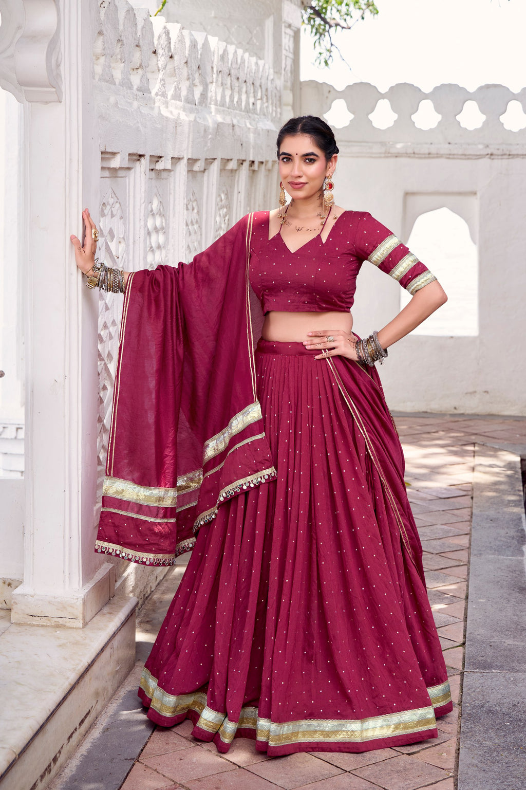 Chanderi Zari Weaving Lehenga Choli with Embossed Design