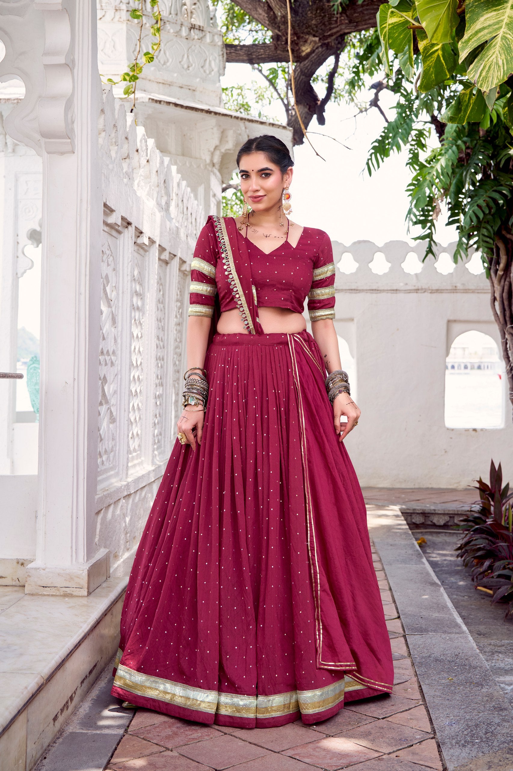 Chanderi Zari Weaving Lehenga Choli with Embossed Design