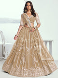 Charming Beige Thread Work Net Designer Lehenga Choli With Dupatta