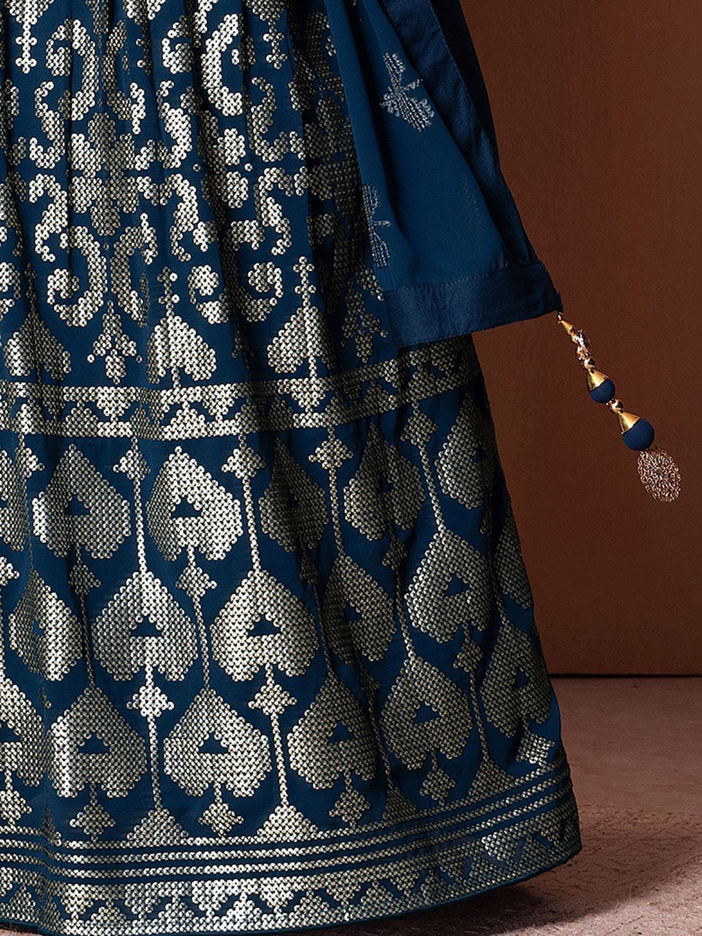 Charming Blue Sequins Georgette Sangeet Wear Lehenga Choli