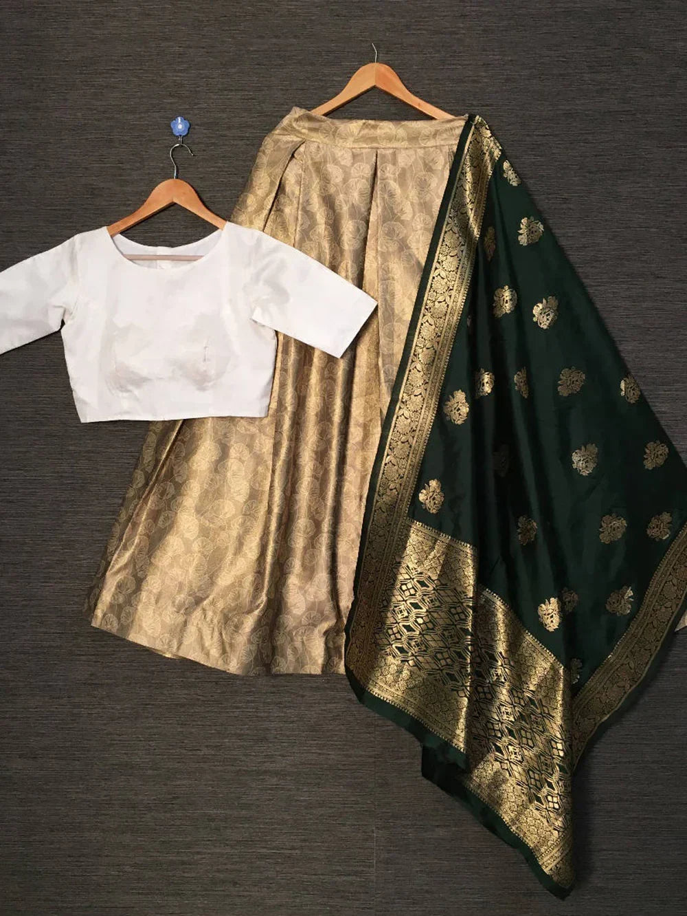 Charming Golden Printed Satin Festival Wear Lehenga Choli With Dupatta