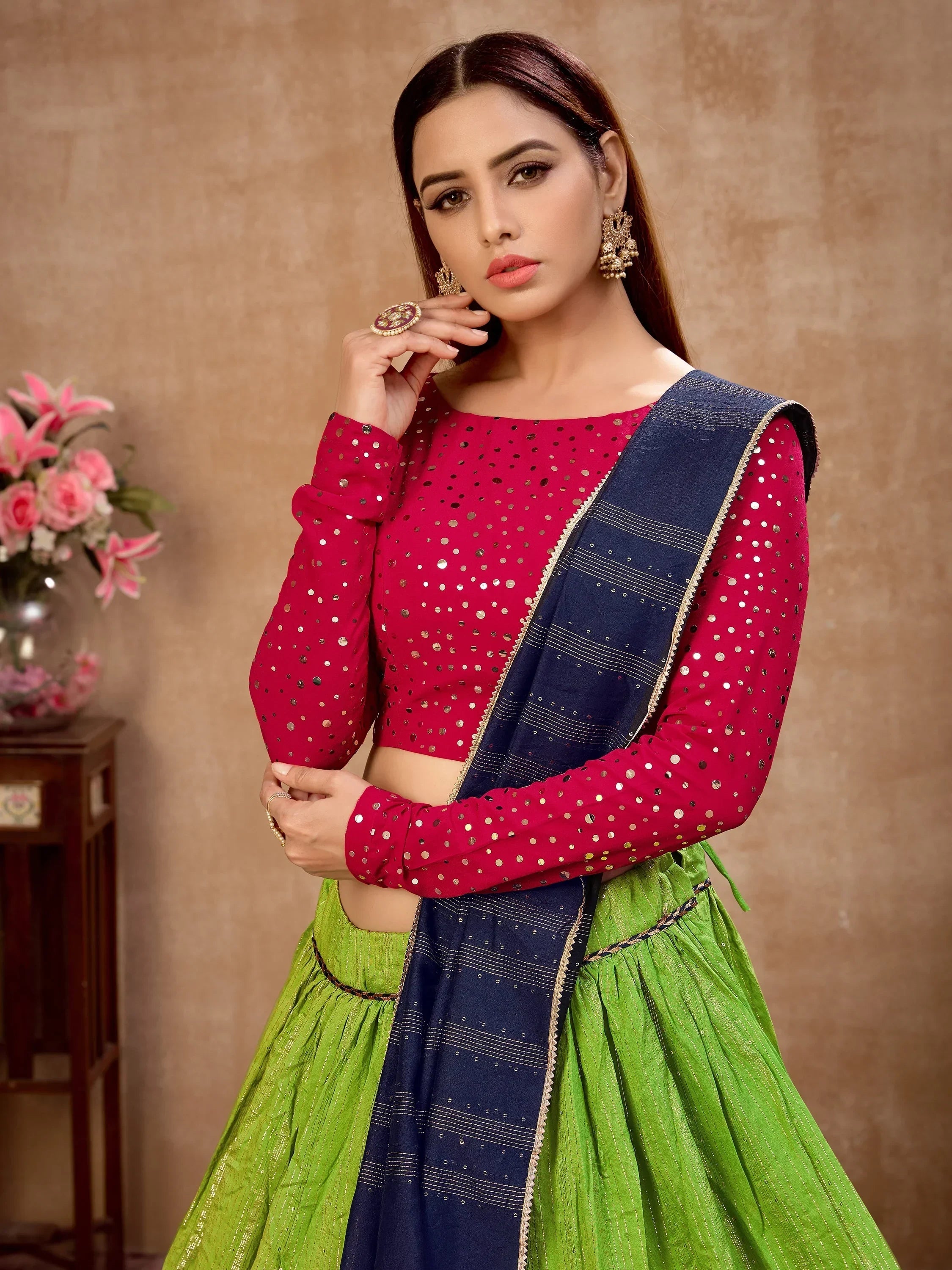 Charming Green Zari Work Cotton Party Wear Lehenga Choli With Dupatta