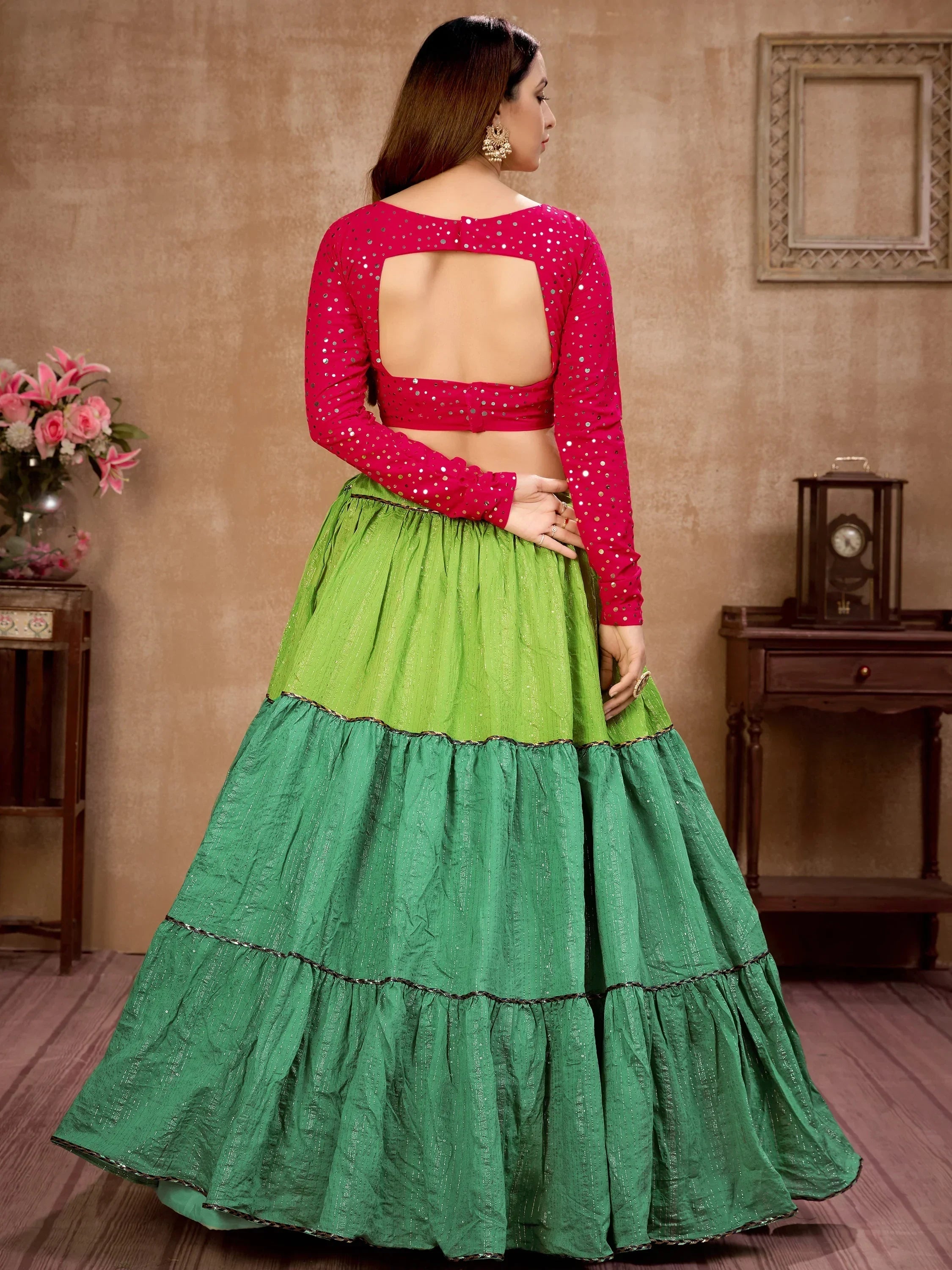 Charming Green Zari Work Cotton Party Wear Lehenga Choli With Dupatta