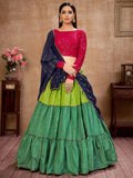Charming Green Zari Work Cotton Party Wear Lehenga Choli With Dupatta