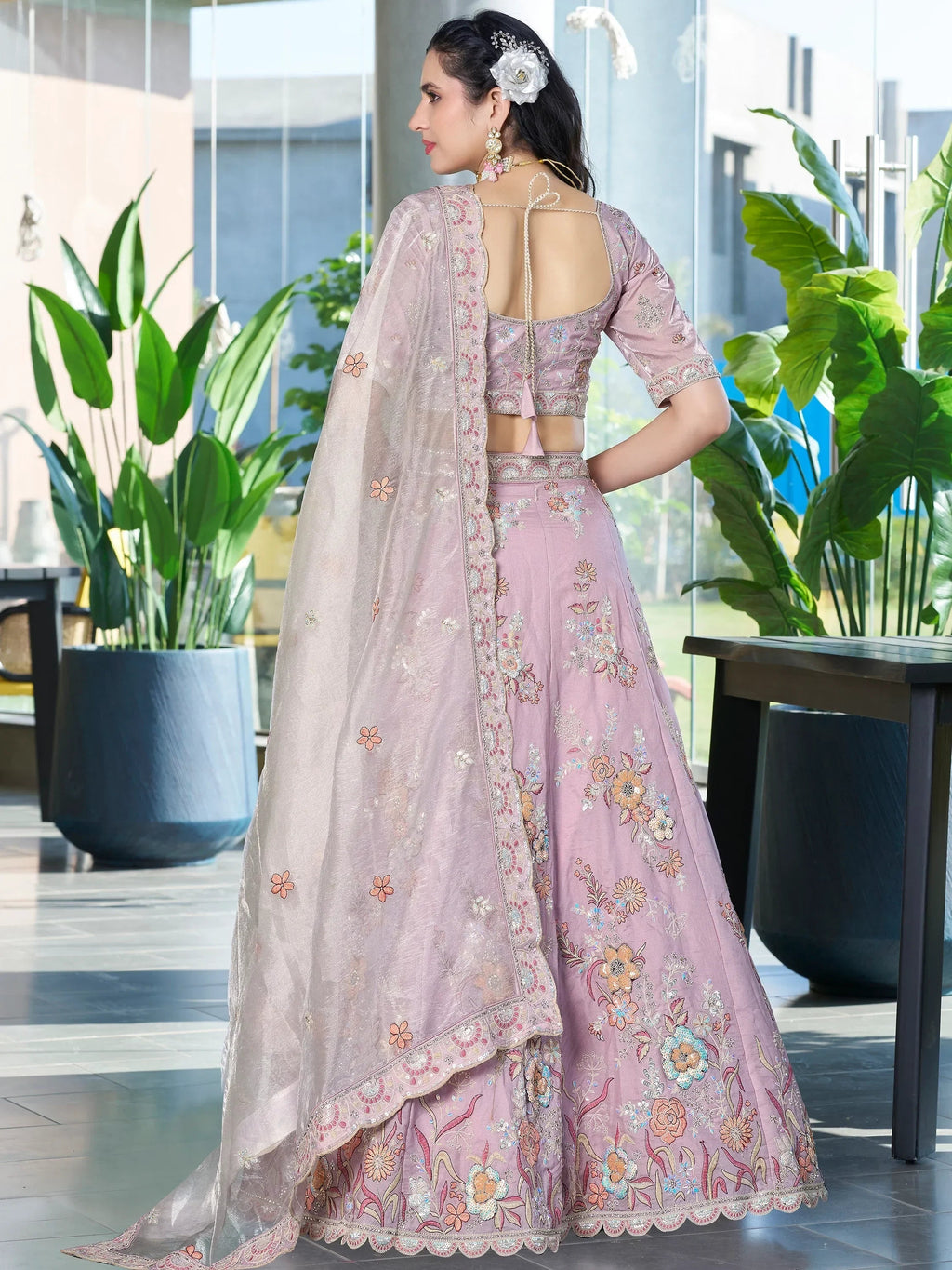 Charming Lavender Embroidered Silk Bridesmaid Lehenga Choli