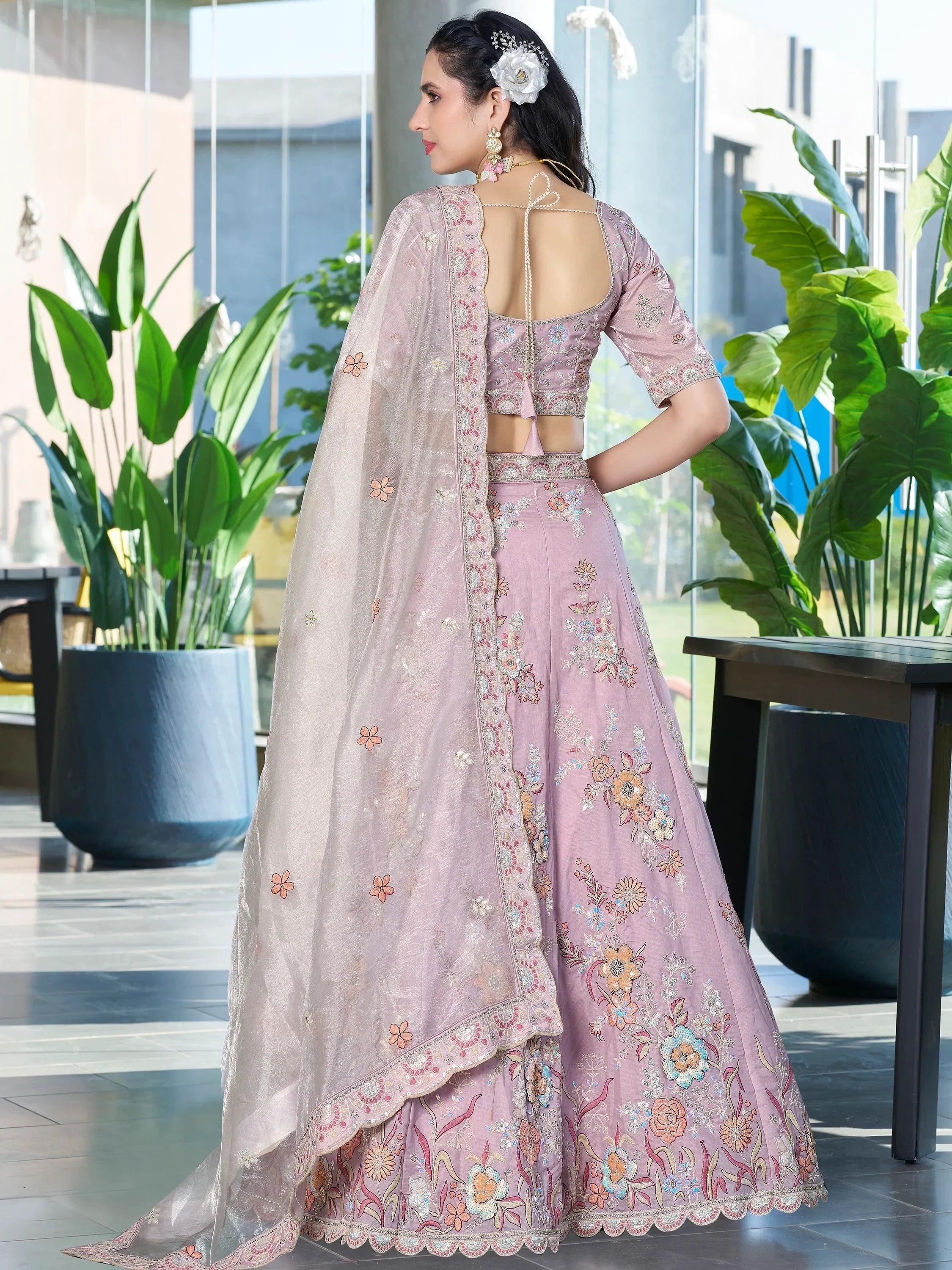 Charming Lavender Embroidered Silk Bridesmaid Lehenga Choli