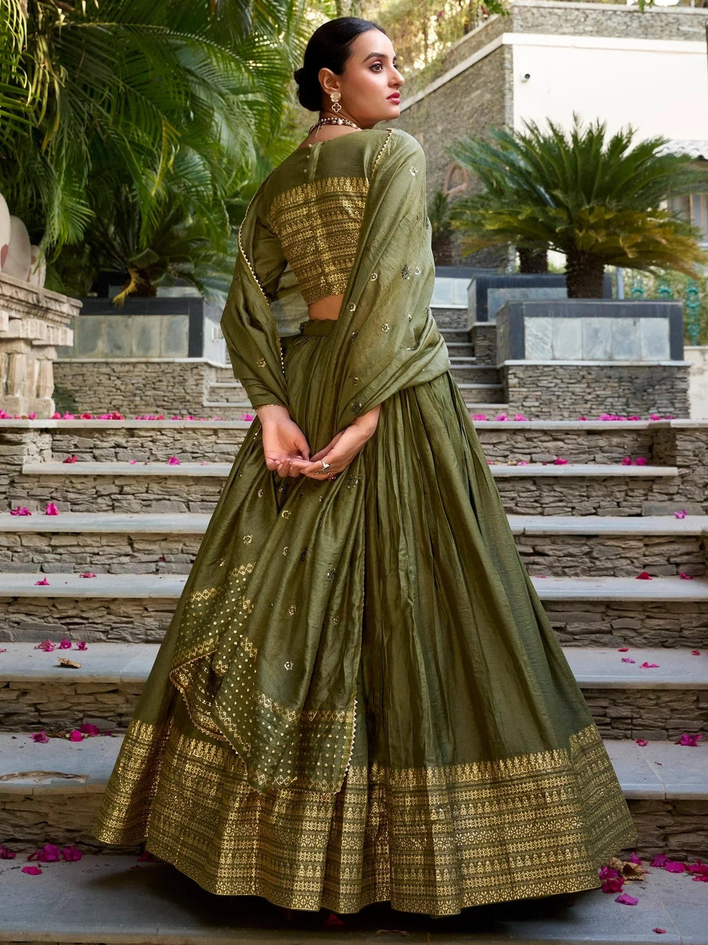 Green Awesome Zari Weaving Chanderi Silk Festive Wear Lehenga Choli