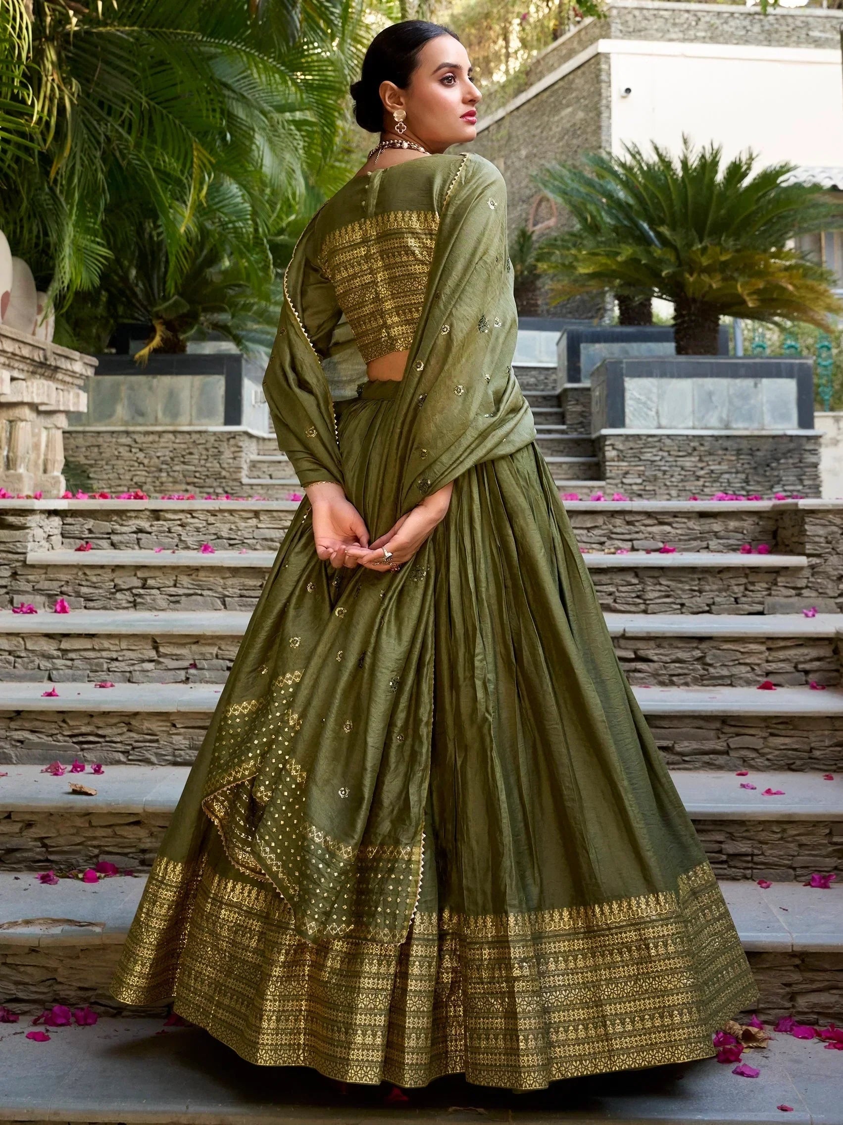 Green Awesome Zari Weaving Chanderi Silk Festive Wear Lehenga Choli
