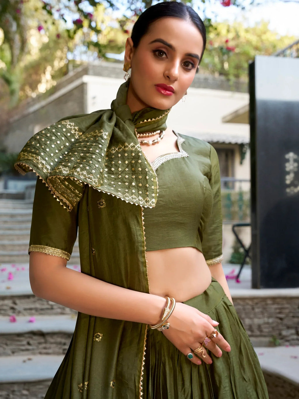 Green Awesome Zari Weaving Chanderi Silk Festive Wear Lehenga Choli