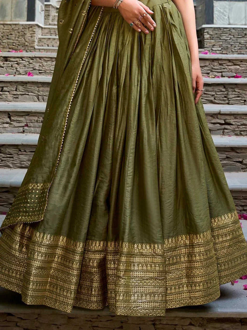 Green Awesome Zari Weaving Chanderi Silk Festive Wear Lehenga Choli