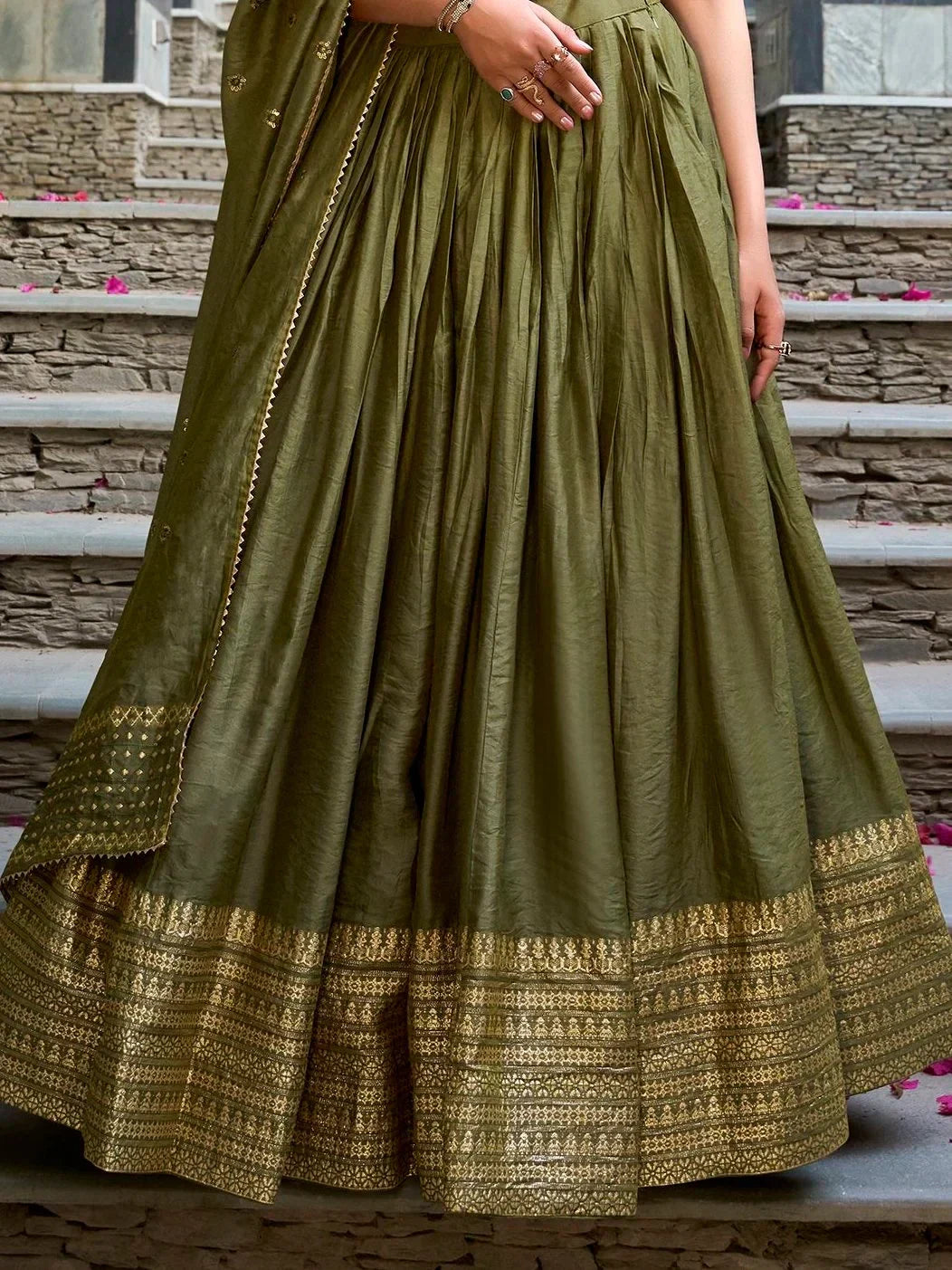 Green Awesome Zari Weaving Chanderi Silk Festive Wear Lehenga Choli