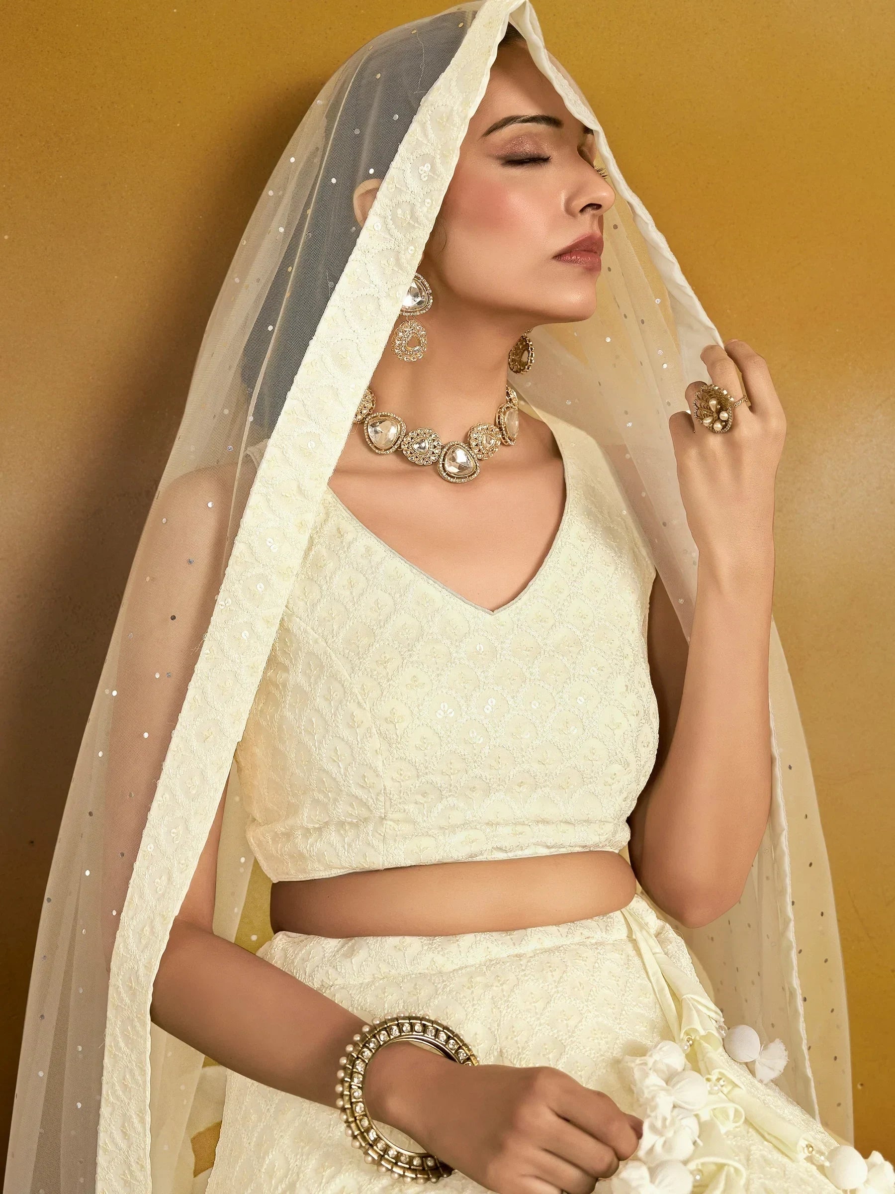 Charming Off-White Sequins Georgette Festive Wear Lehenga Choli