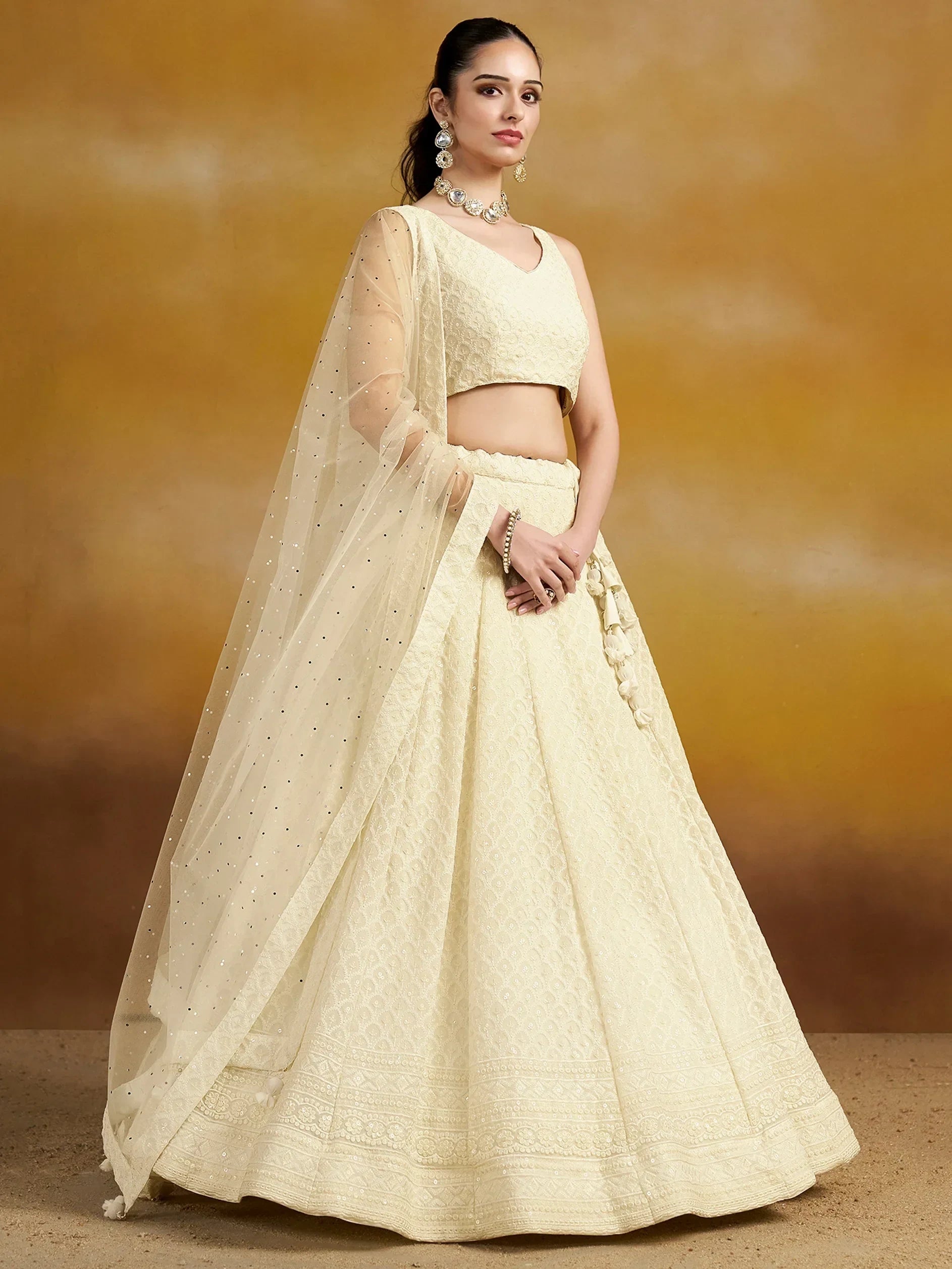 Charming Off-White Sequins Georgette Festive Wear Lehenga Choli