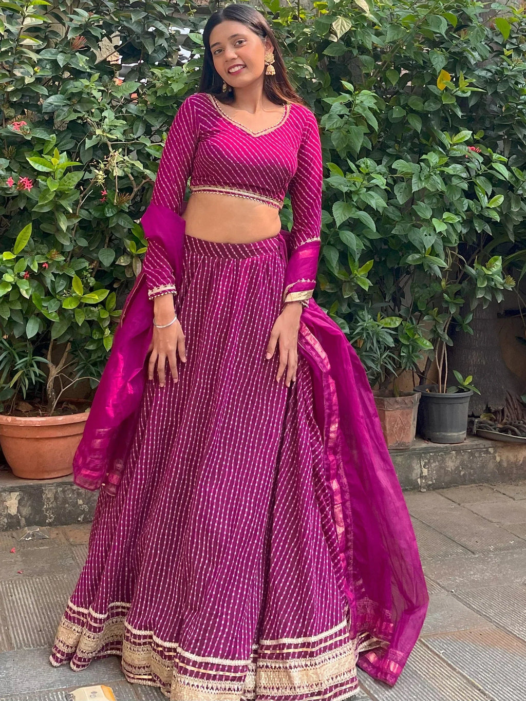 Charming Purple Leheriya Printed Georgette Festival Wear Lehenga Choli