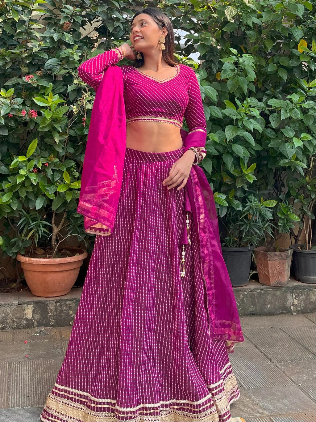 Charming Purple Leheriya Printed Georgette Festival Wear Lehenga Choli