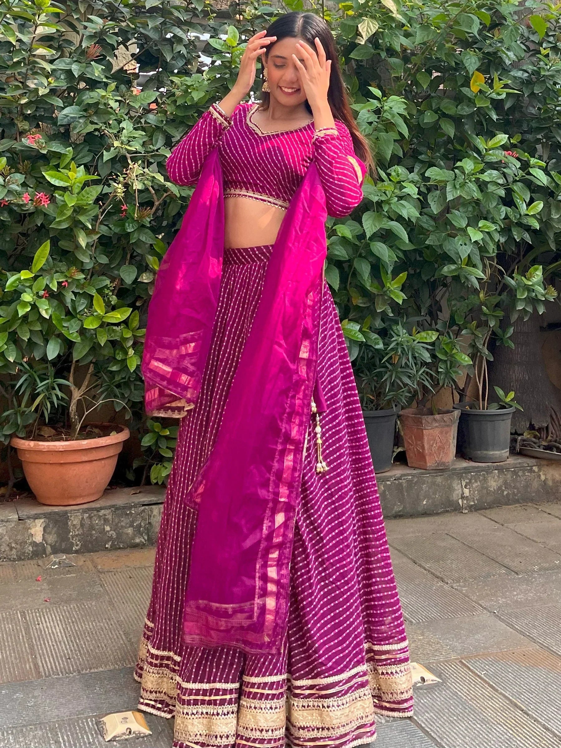 Charming Purple Leheriya Printed Georgette Festival Wear Lehenga Choli