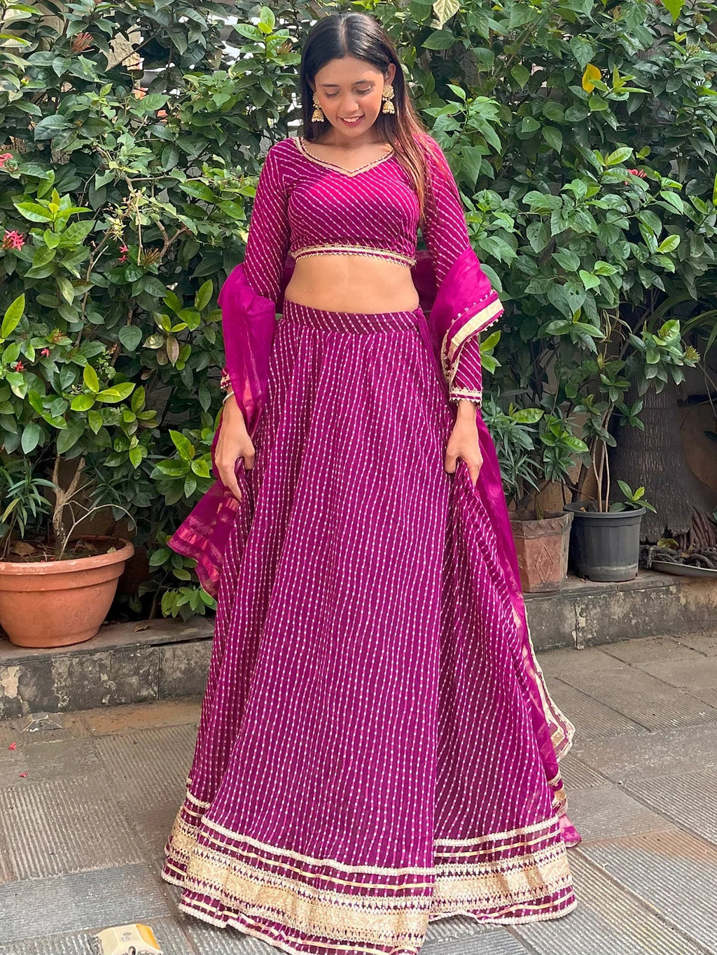 Charming Purple Leheriya Printed Georgette Festival Wear Lehenga Choli