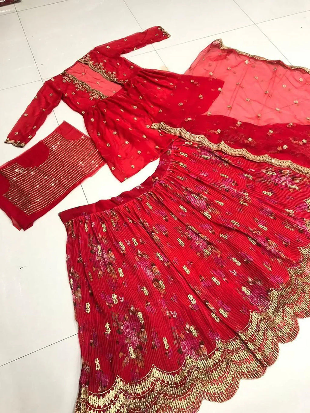 Red Attractive Printed Georgette Silk Party Wear Lehenga Choli