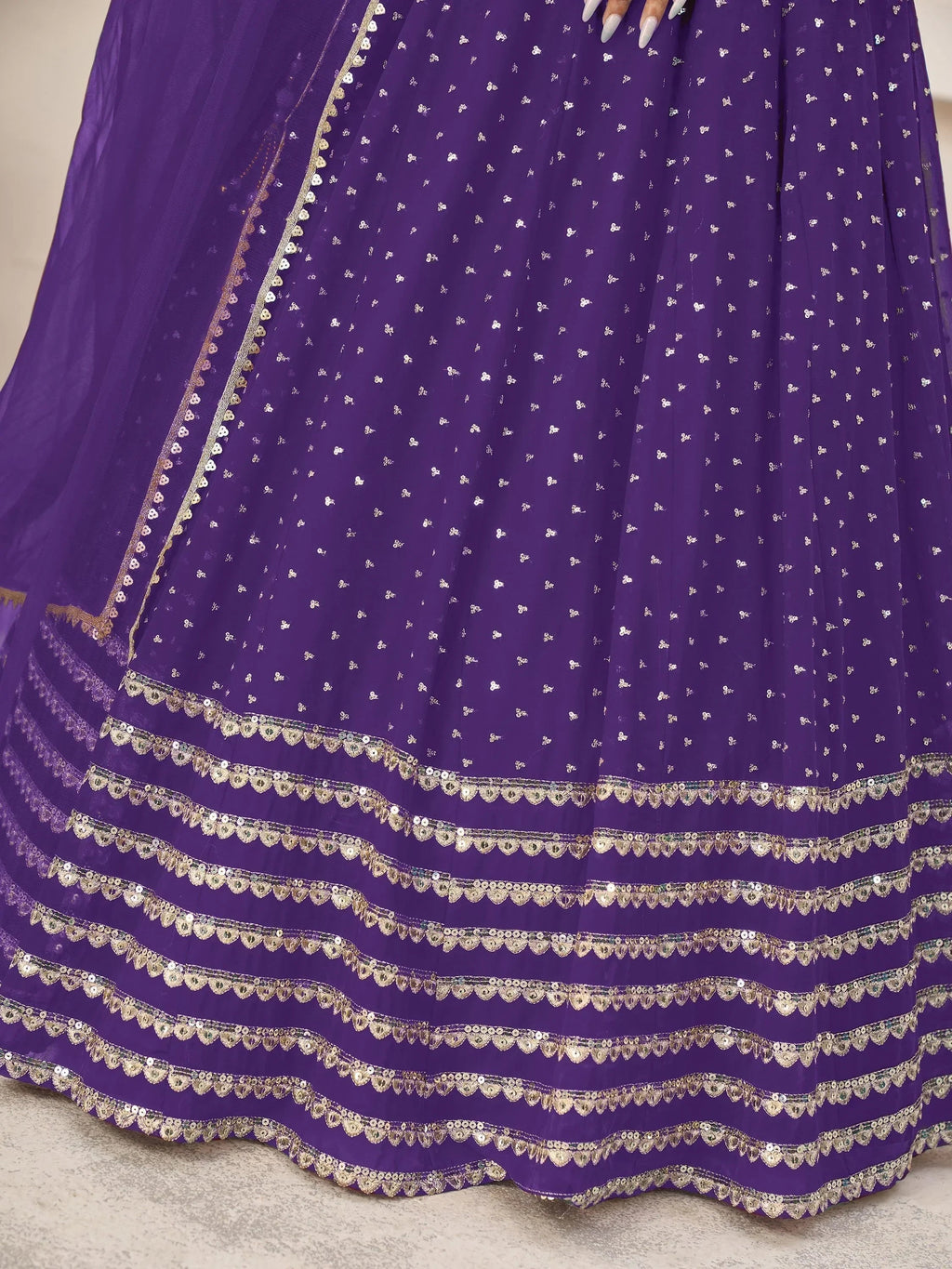 Charming Violet Sequins Work Georgette Wedding Wear Lehenga Choli
