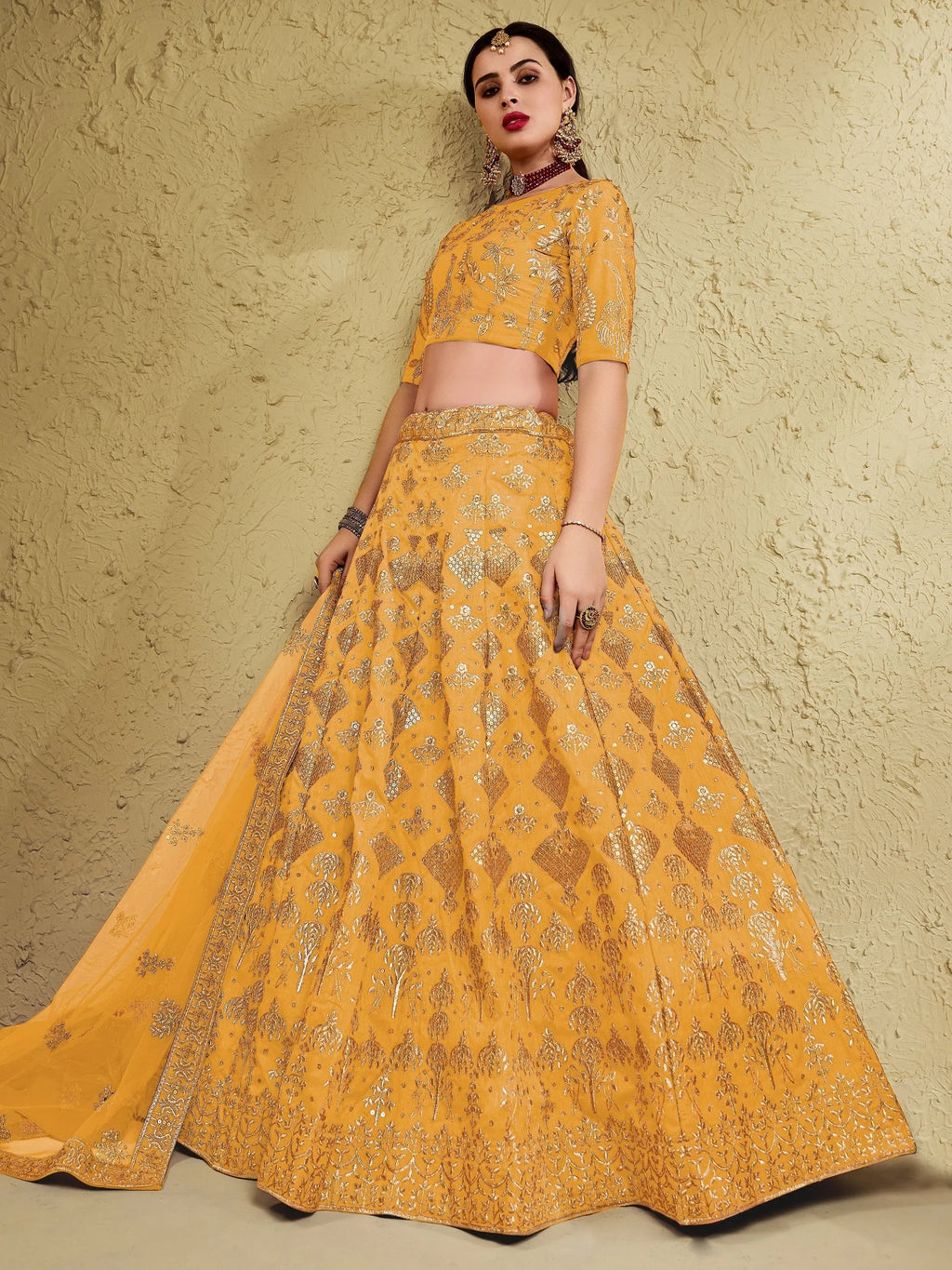 Yellow Fascinating Embroidered Silk Bridal Lehenga Choli With Dupatta