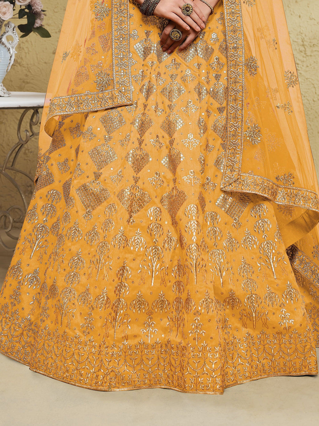 Yellow Fascinating Embroidered Silk Bridal Lehenga Choli With Dupatta