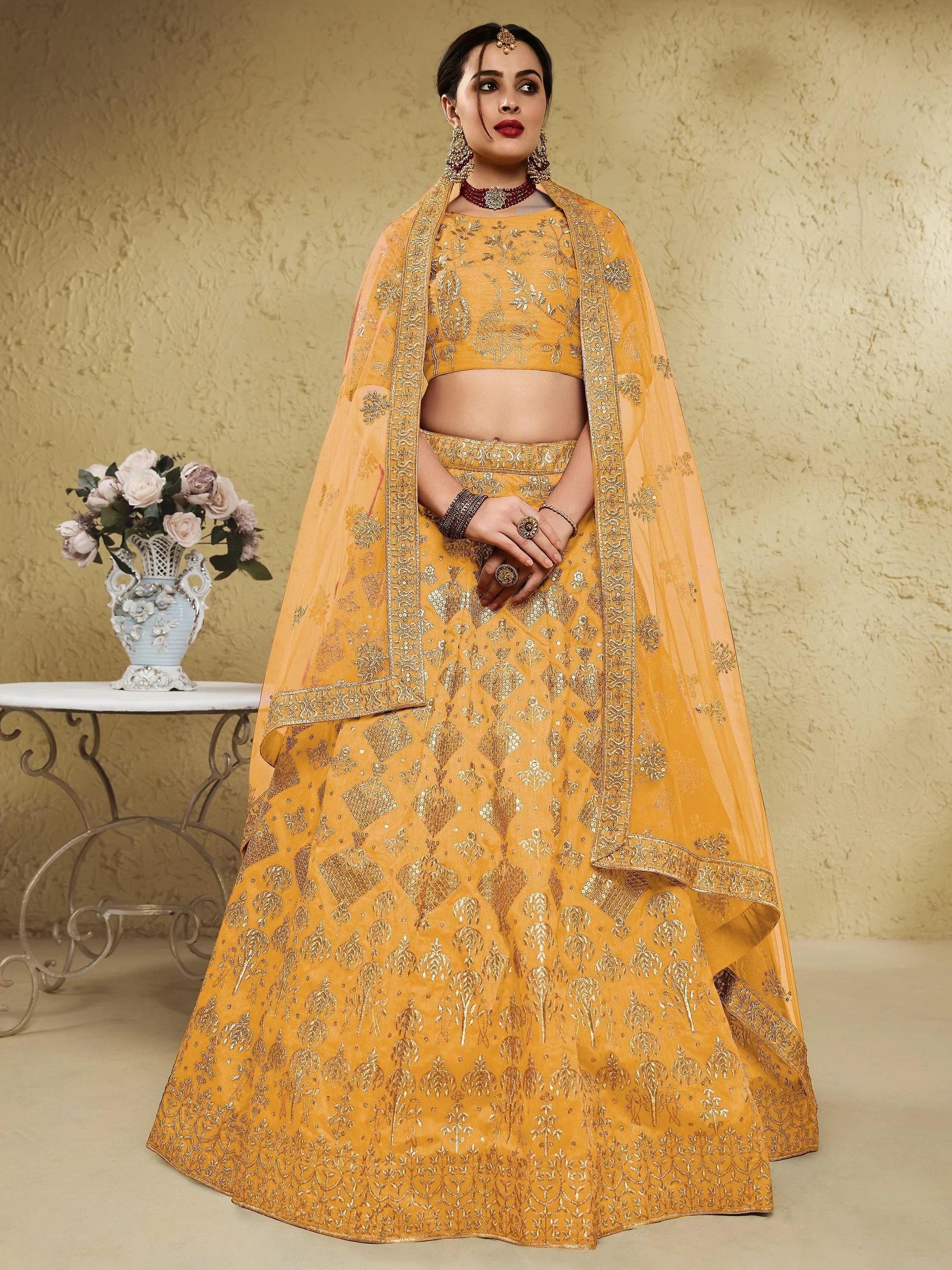 Yellow Fascinating Embroidered Silk Bridal Lehenga Choli With Dupatta
