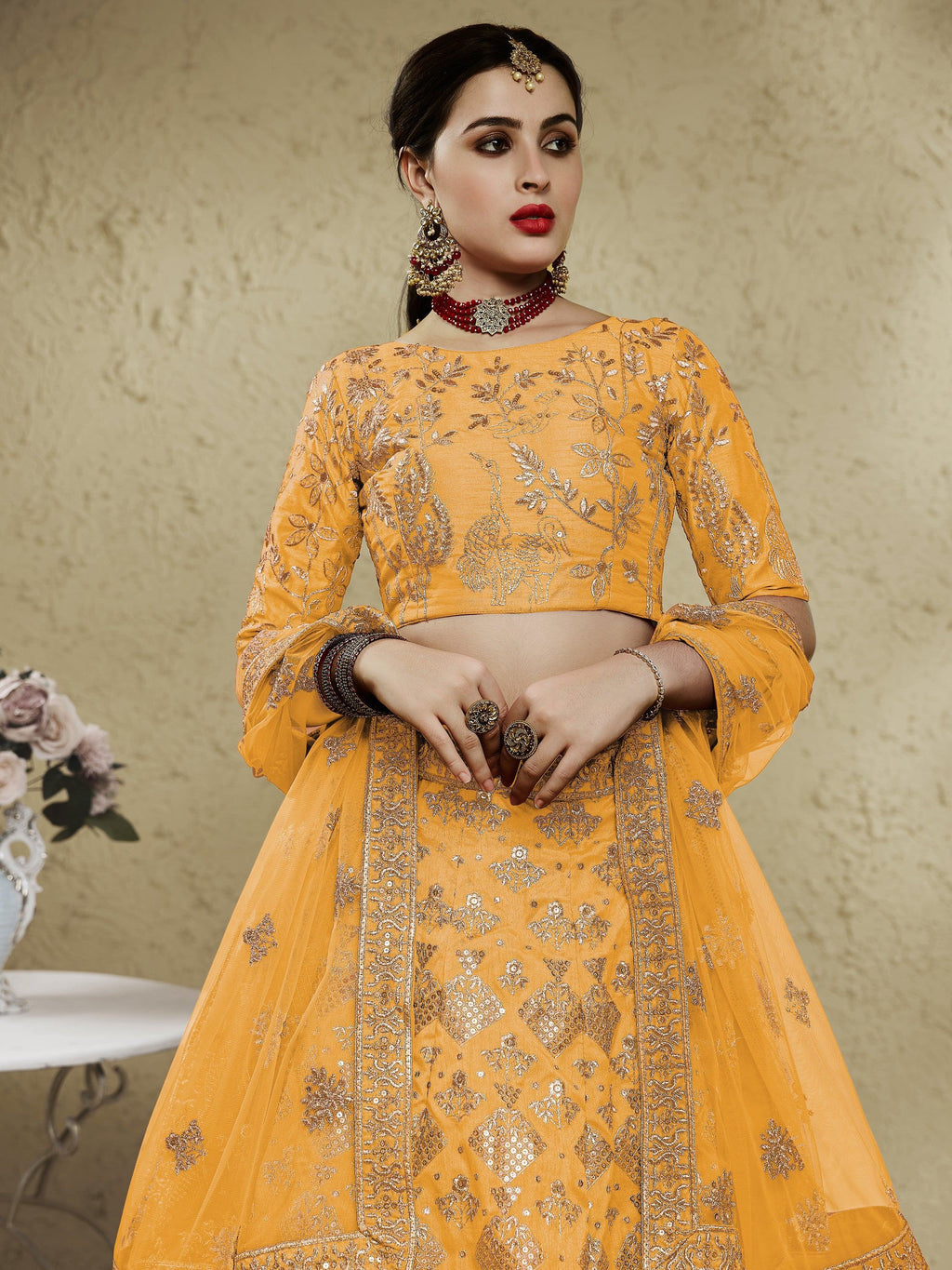 Yellow Fascinating Embroidered Silk Bridal Lehenga Choli With Dupatta