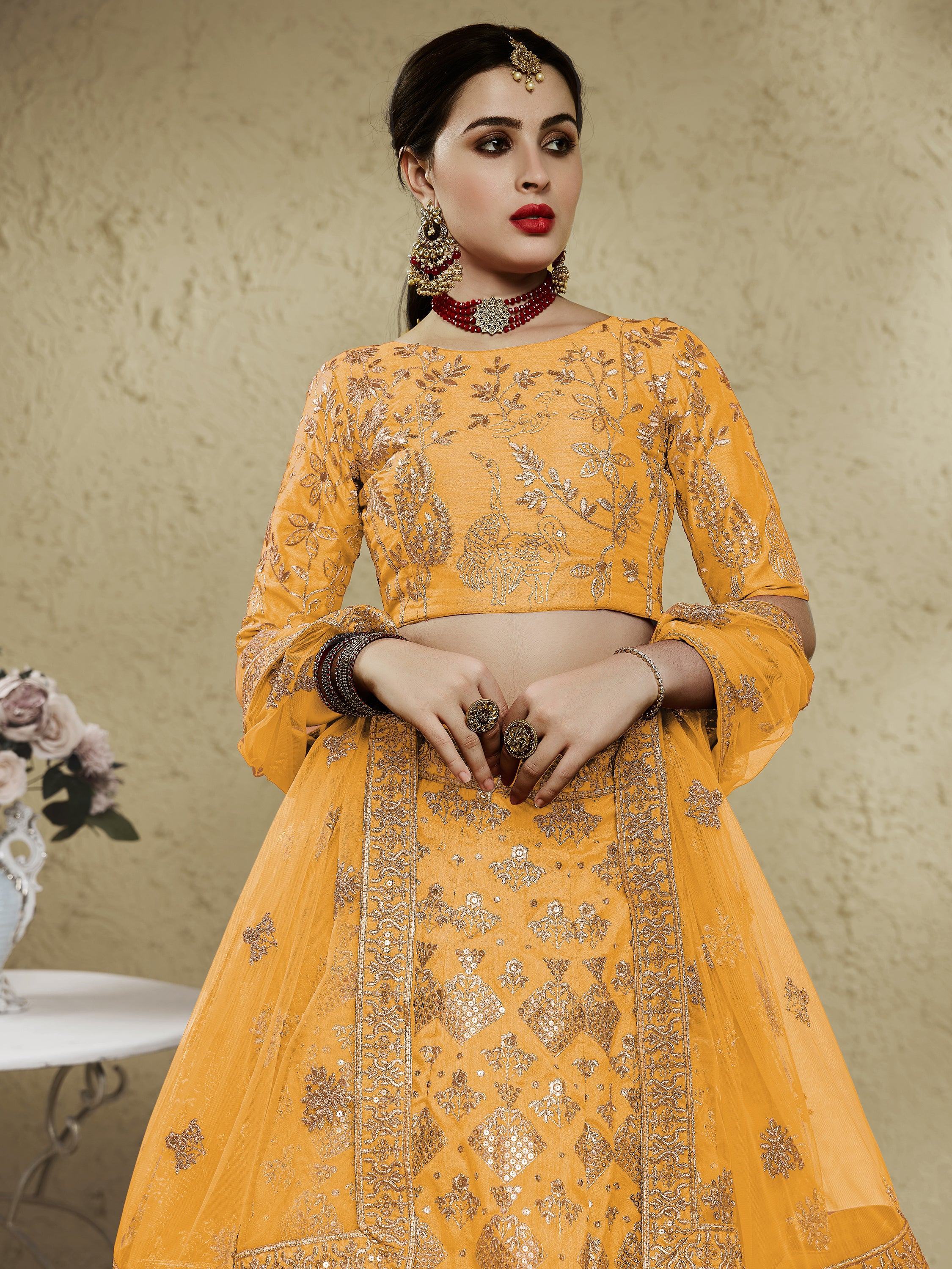 Yellow Fascinating Embroidered Silk Bridal Lehenga Choli With Dupatta