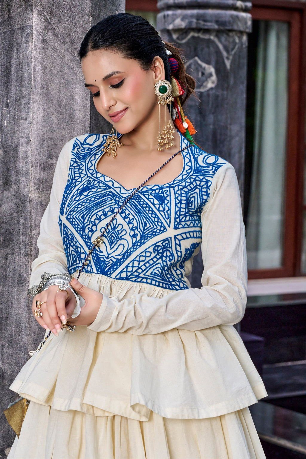Chhabili Pure Cotton Lehenga Choli with Kashida Work
