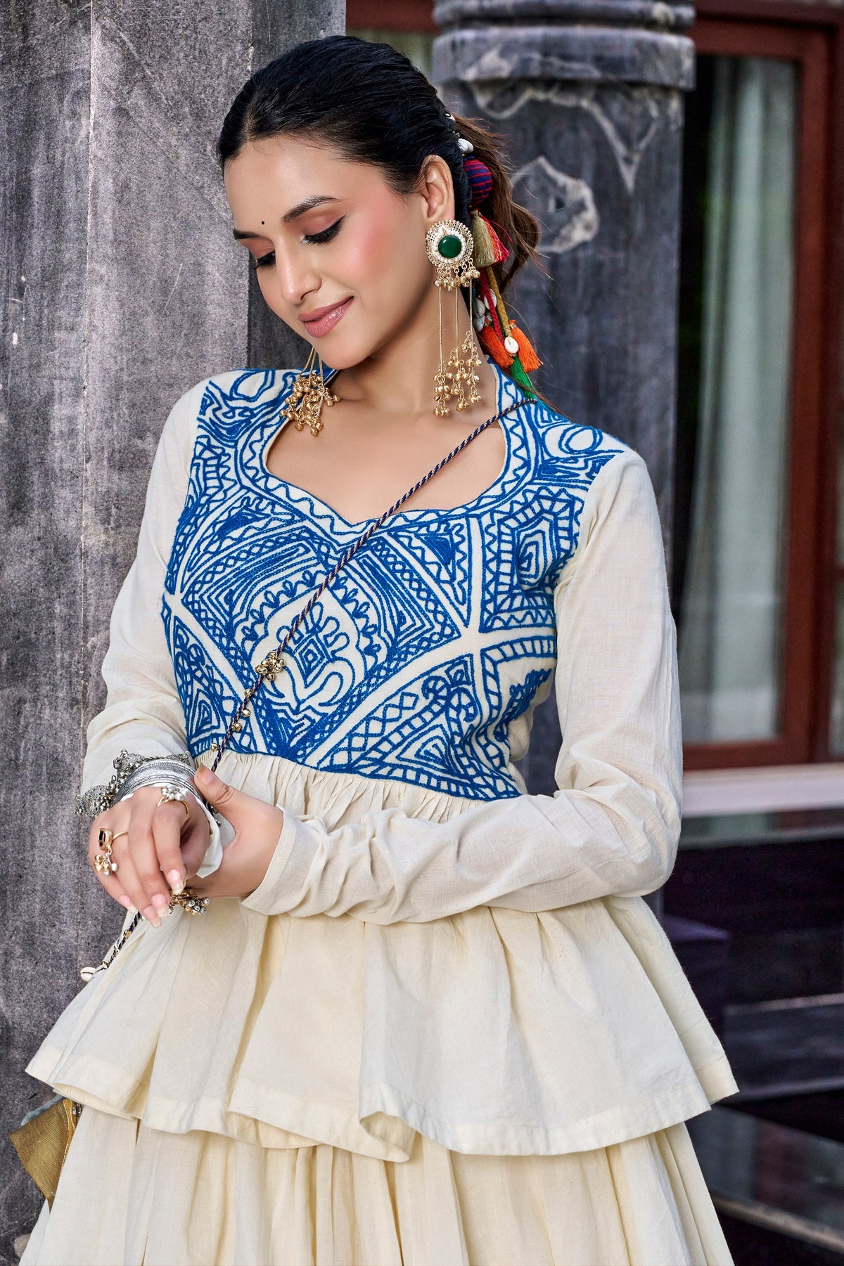 Chhabili Pure Cotton Lehenga Choli with Kashida Work