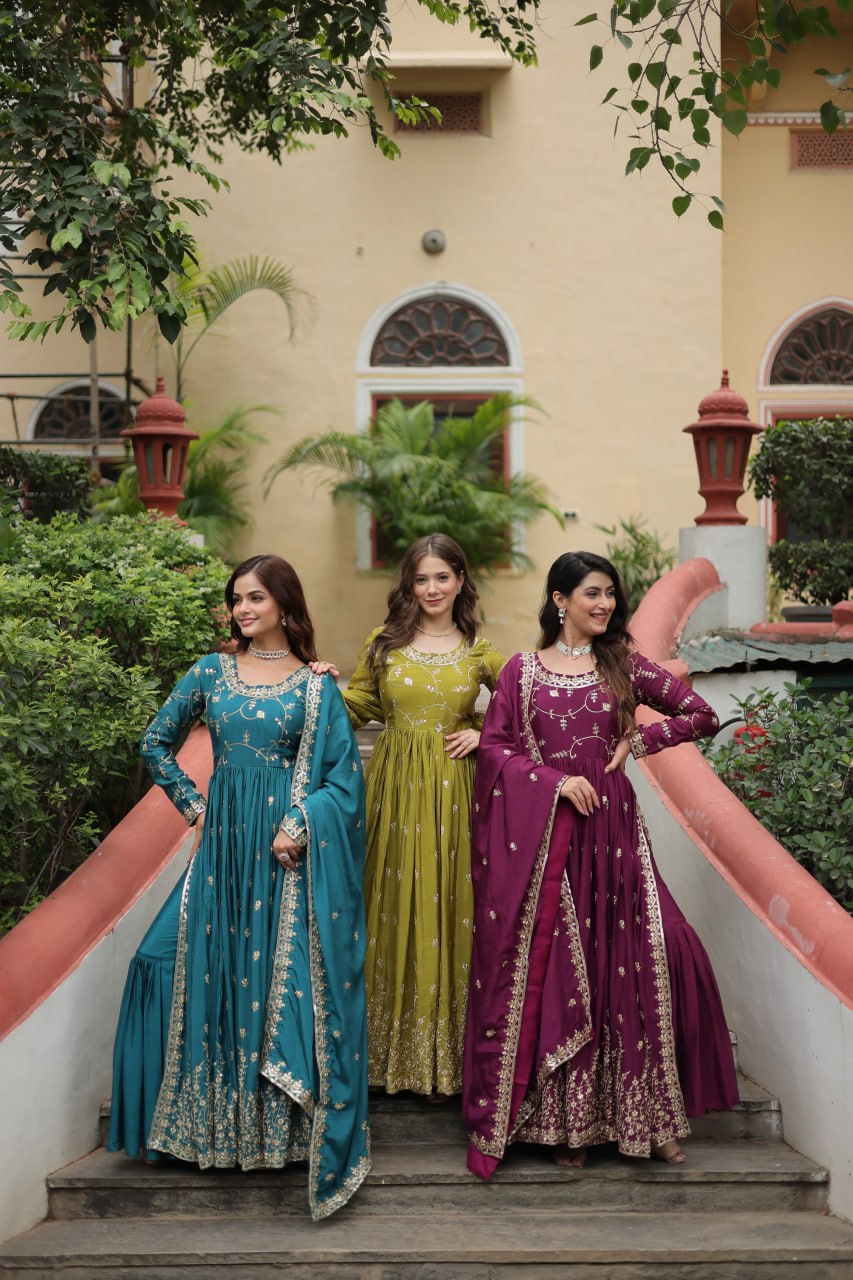 Chinon Sequins Embroidered Sharara Suit
