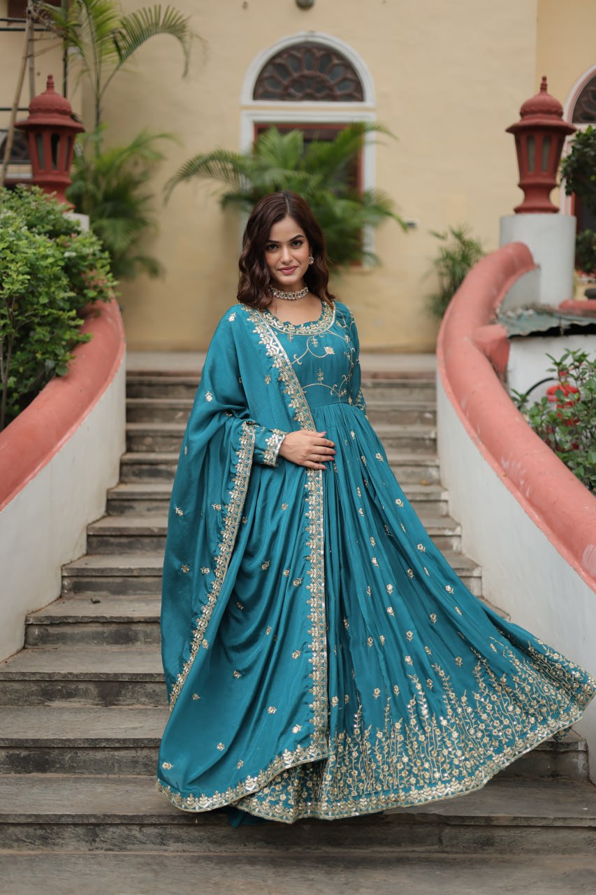 Chinon Sequins Embroidered Sharara Suit
