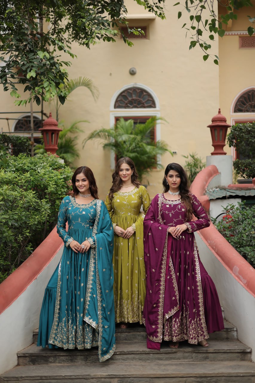 Chinon Sequins Embroidered Sharara Suit