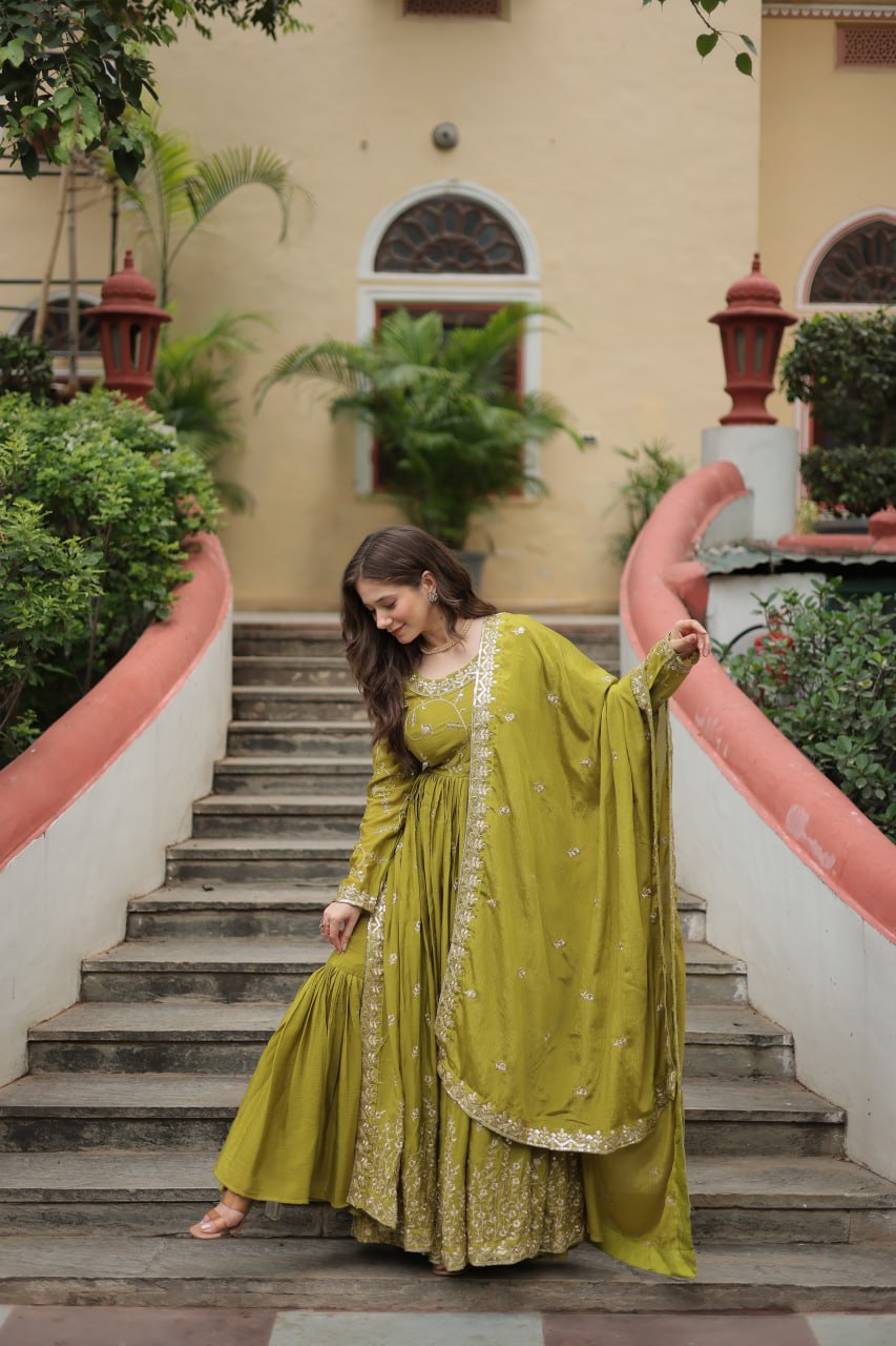 Chinon Sequins Embroidered Sharara Suit