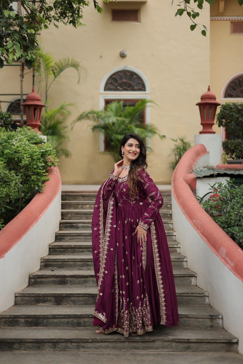 Chinon Sequins Embroidered Sharara Suit