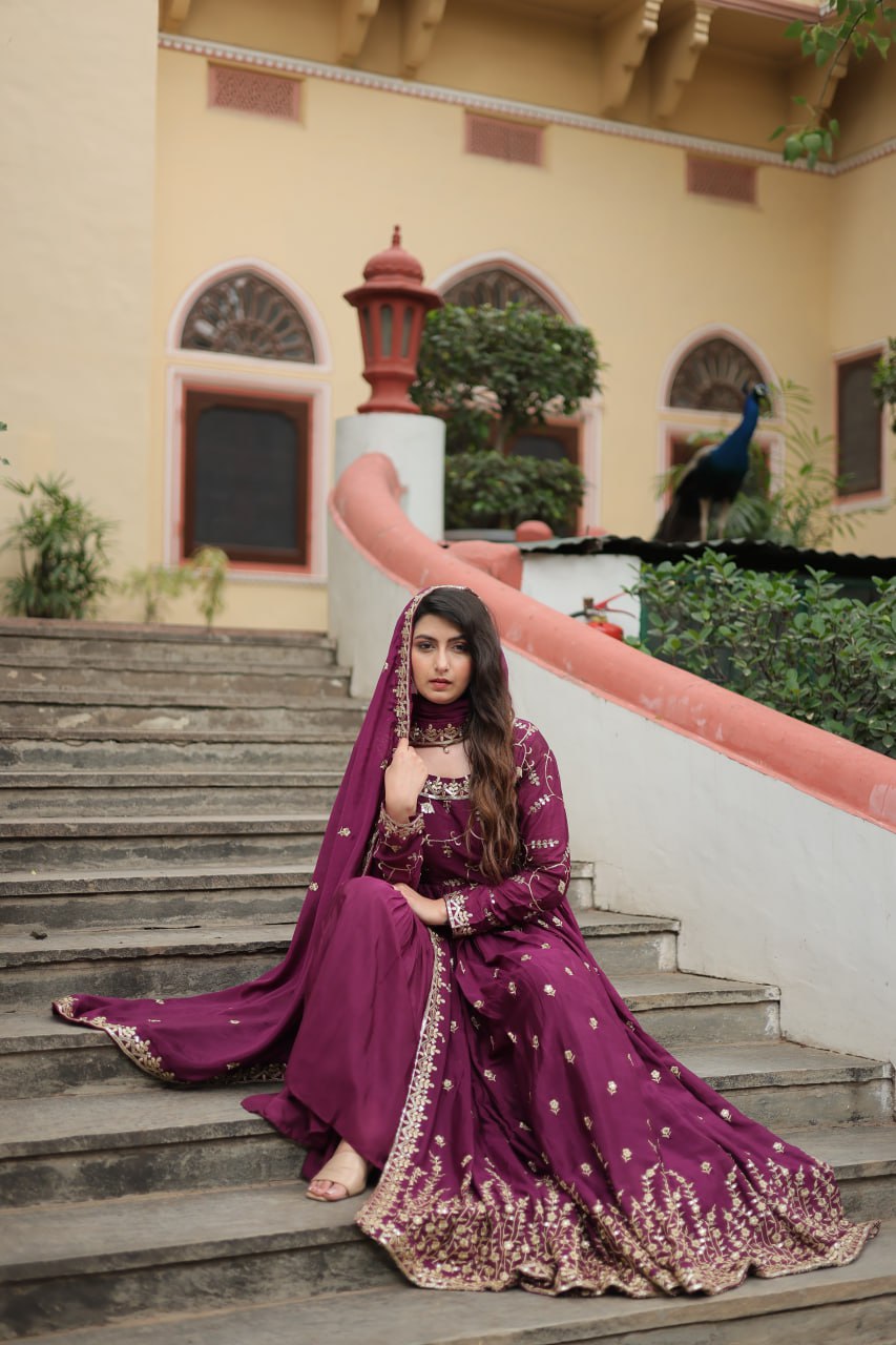 Chinon Sequins Embroidered Sharara Suit