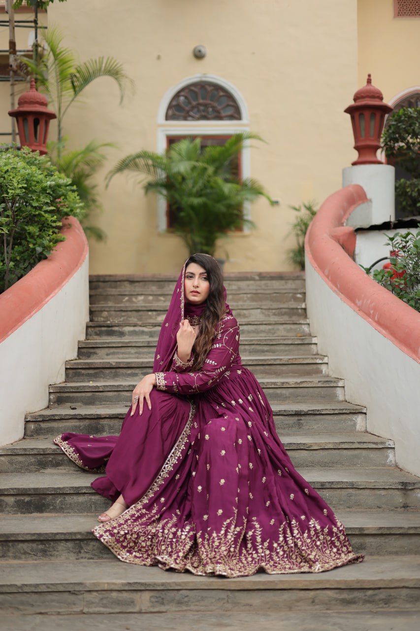 Chinon Sequins Embroidered Sharara Suit