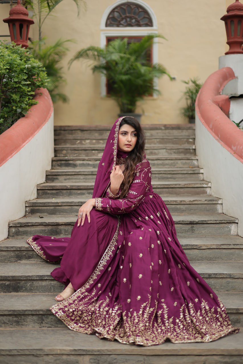 Chinon Sequins Embroidered Sharara Suit