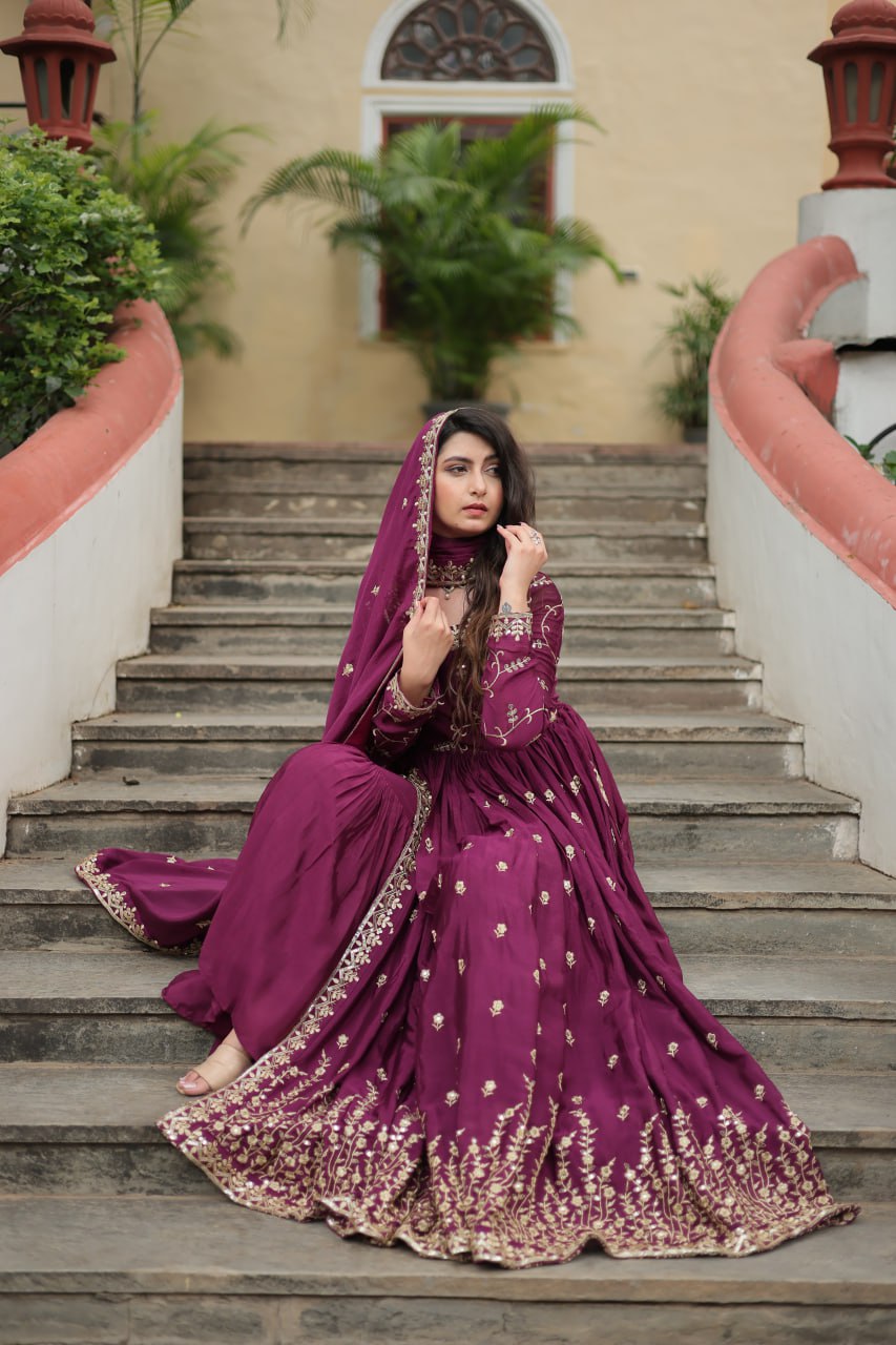 Chinon Sequins Embroidered Sharara Suit