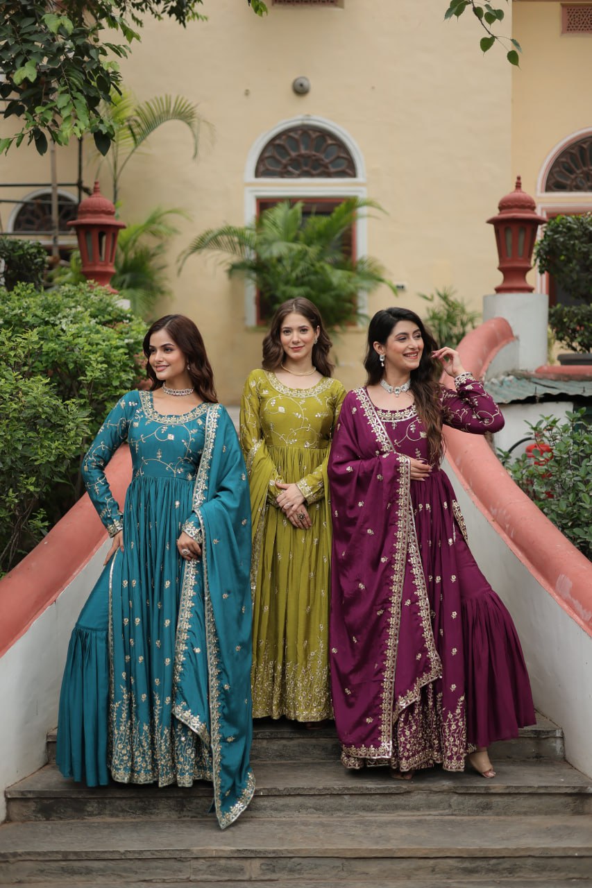 Chinon Sequins Embroidered Sharara Suit