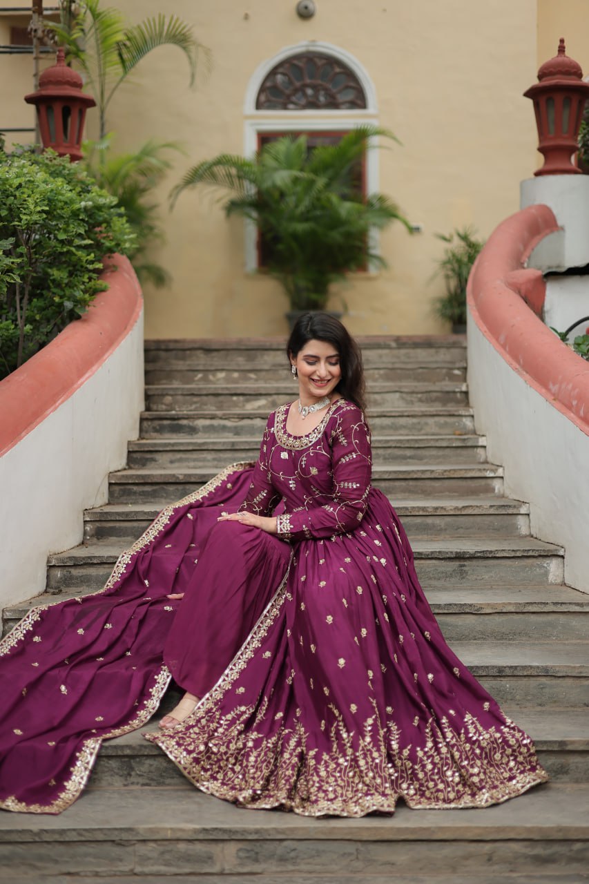 Chinon Sequins Embroidered Sharara Suit