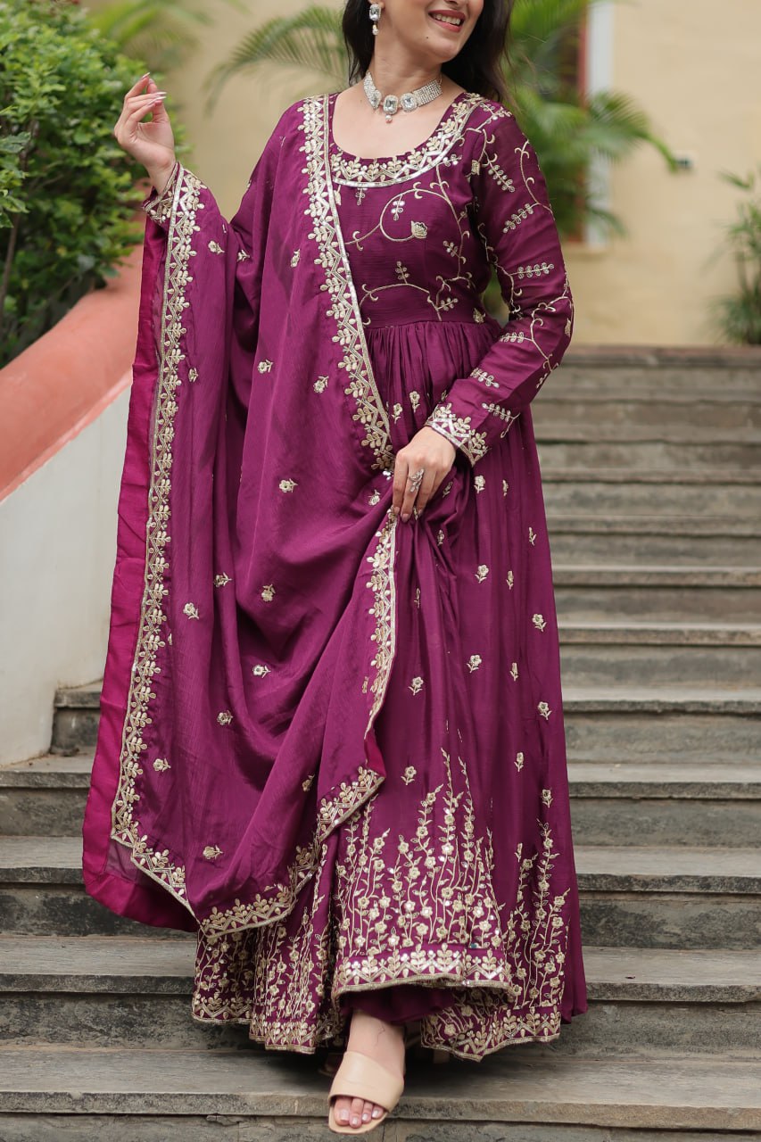 Chinon Sequins Embroidered Sharara Suit