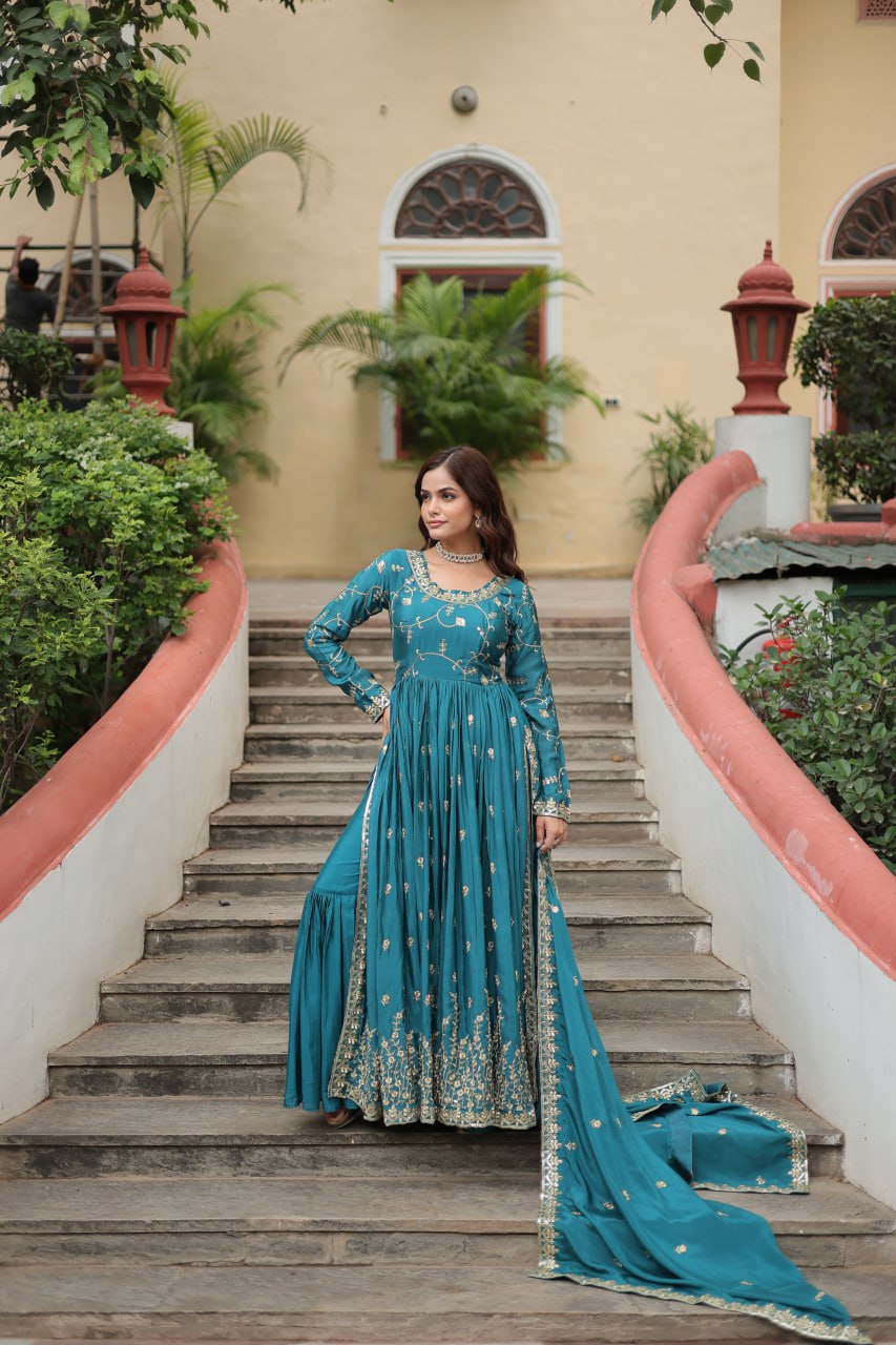 Chinon Sequins Embroidered Sharara Suit
