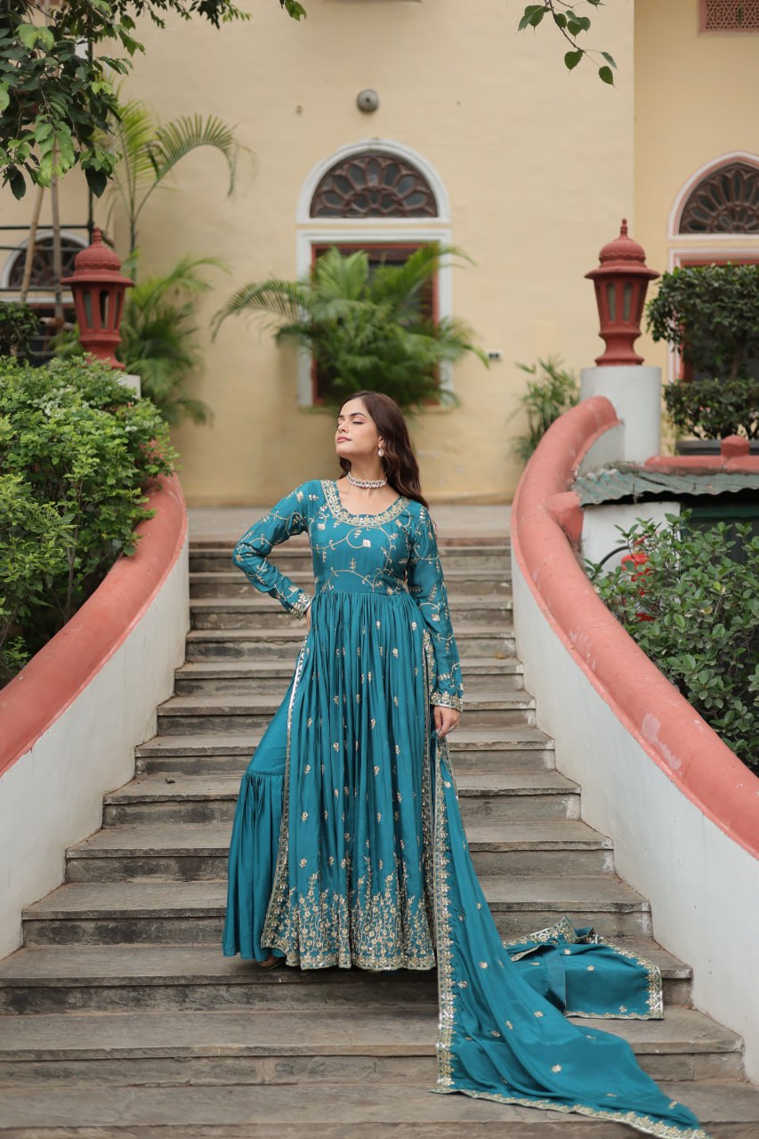 Chinon Sequins Embroidered Sharara Suit