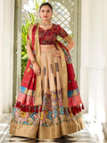 Classic Cream Kalamkari Print Dola Silk Festive Wear Lehenga Choli