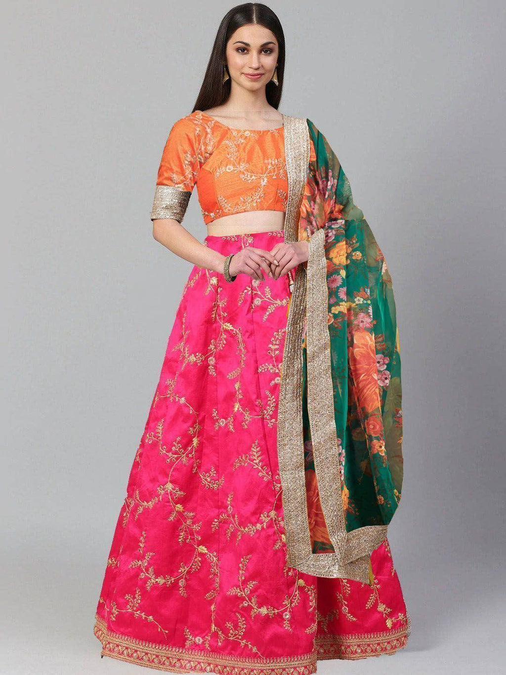 Pink Sabyasachi Off Floral Orangza Wedding Wear Saree With Blouse