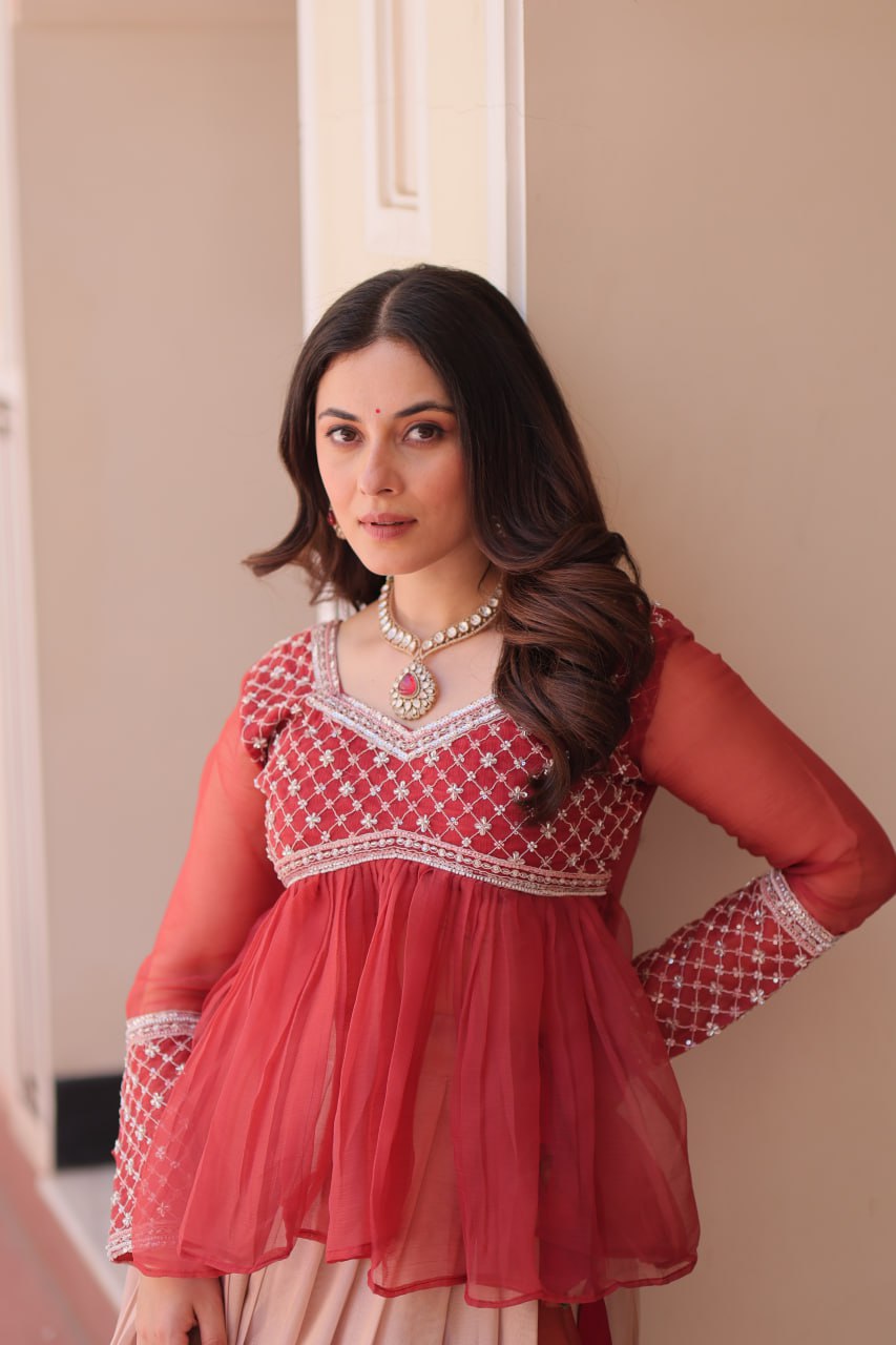 Cosmos Flower Print Lehenga Choli with Embroidered Chiffon Top