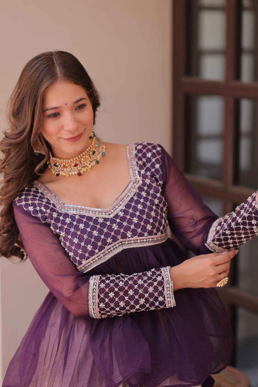 Cosmos Flower Print Lehenga Choli with Embroidered Chiffon Top