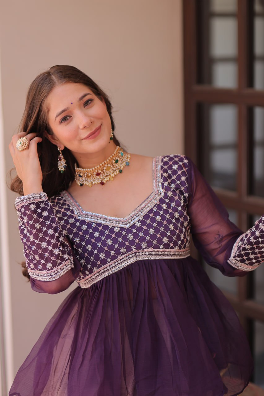 Cosmos Flower Print Lehenga Choli with Embroidered Chiffon Top